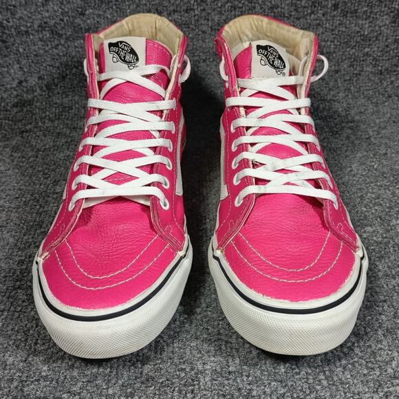 Vans Sk8-Hi Leather High Tops Women 8.5 Neon Pink Skate Sneakers - Picture 2 of 8